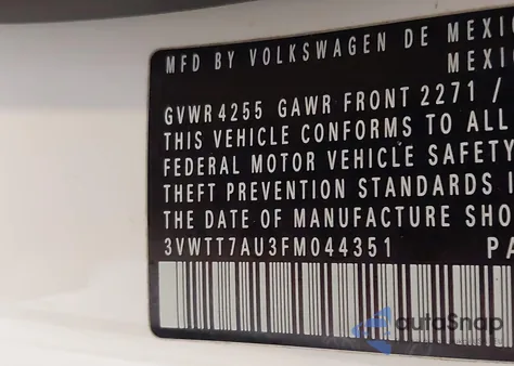 2015 Volkswagen Golf Gti 2.0T S 2-Door z USA, uszkodzony, nr VIN 3VWTT7AU3FM044351